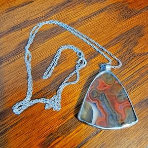 Jasper and Sterling Silver pendant with chain